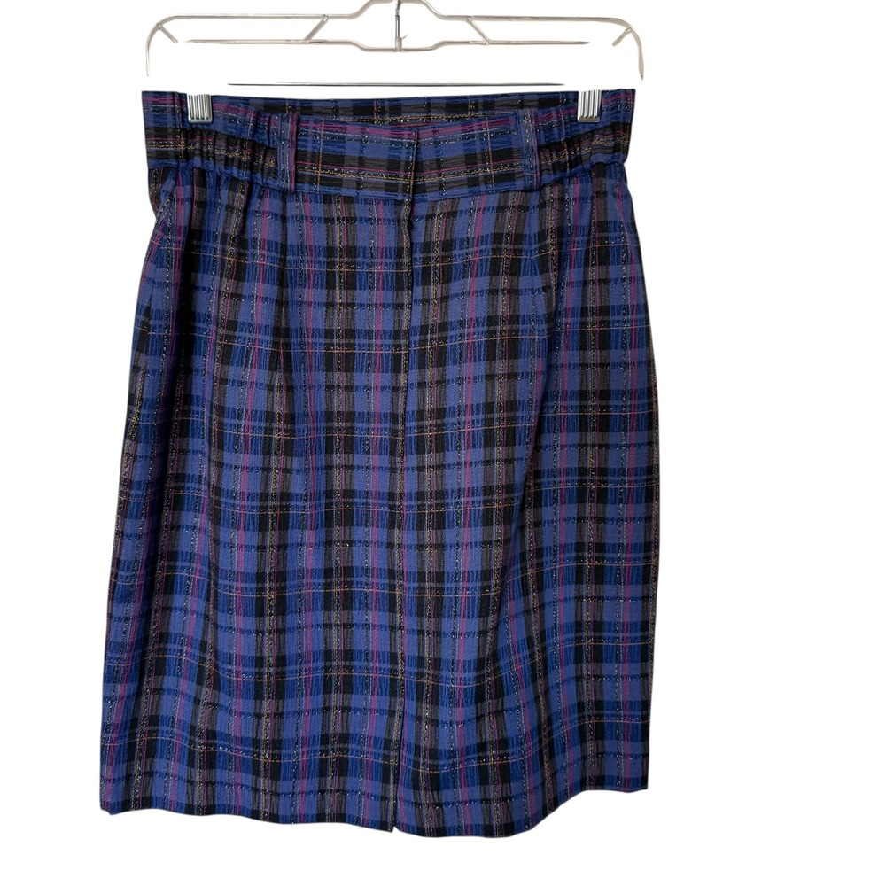 Plaid Pencil Skirt Women's Size S Blue Pink Black‎ Sparkle Career Office vintage